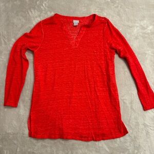 Chico's Linen Split Neck Tunic Red size 0